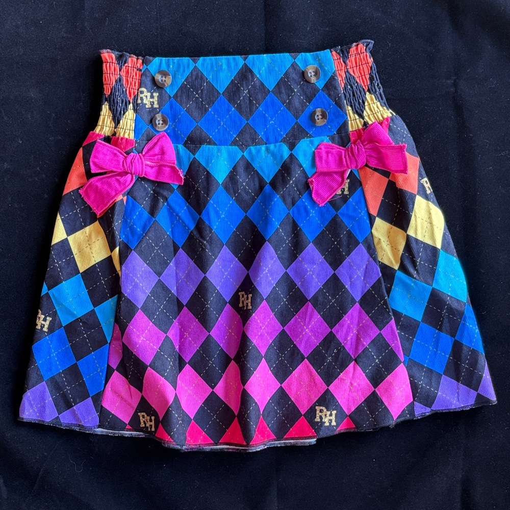 PatPat 4-5Y Rainbow High skirt colorful Argyle Skirt with Pink Bows